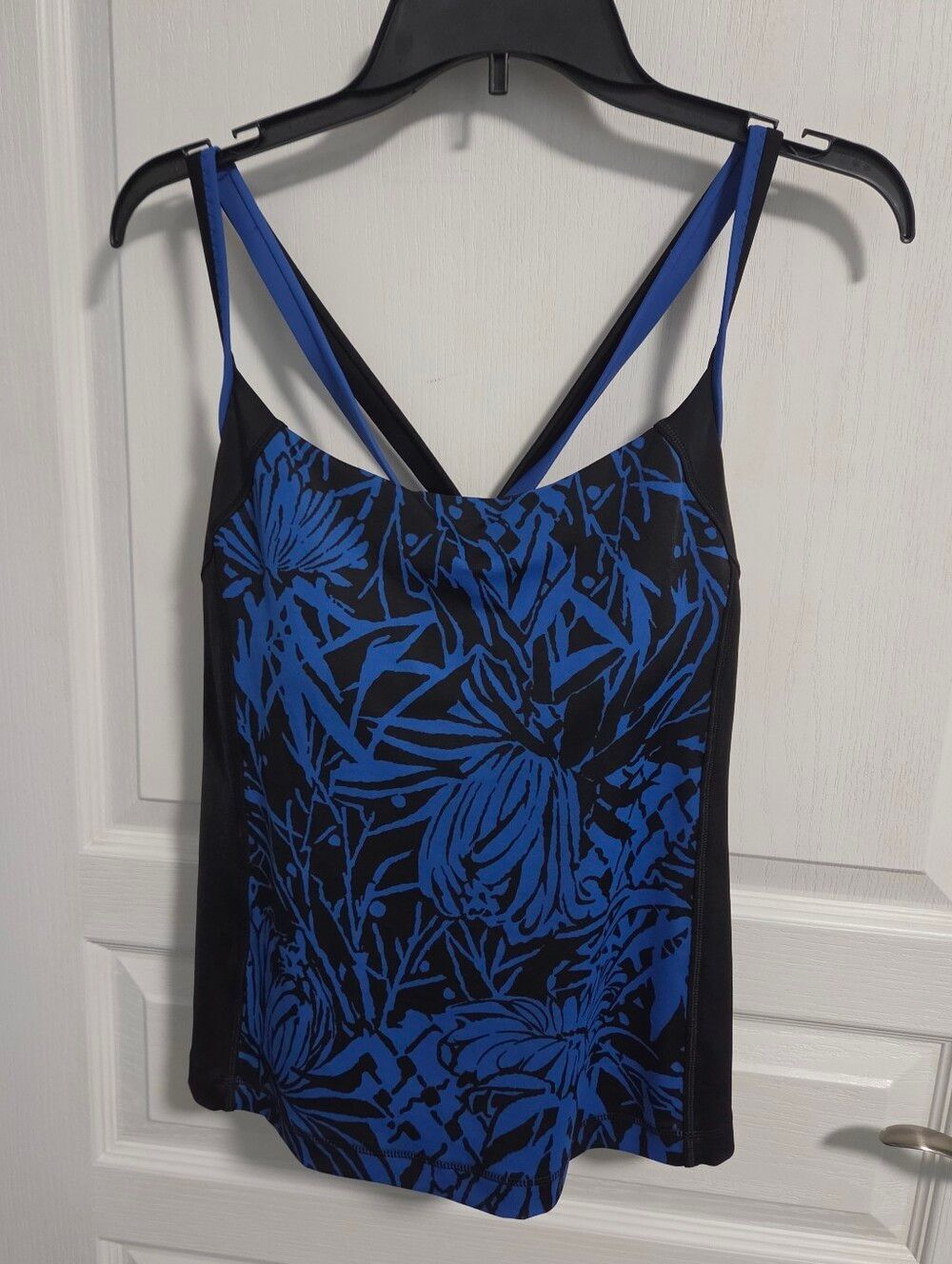 Lands' End Tankini Black Blue Swim Top Strappy Crossback Modest Womens 16W